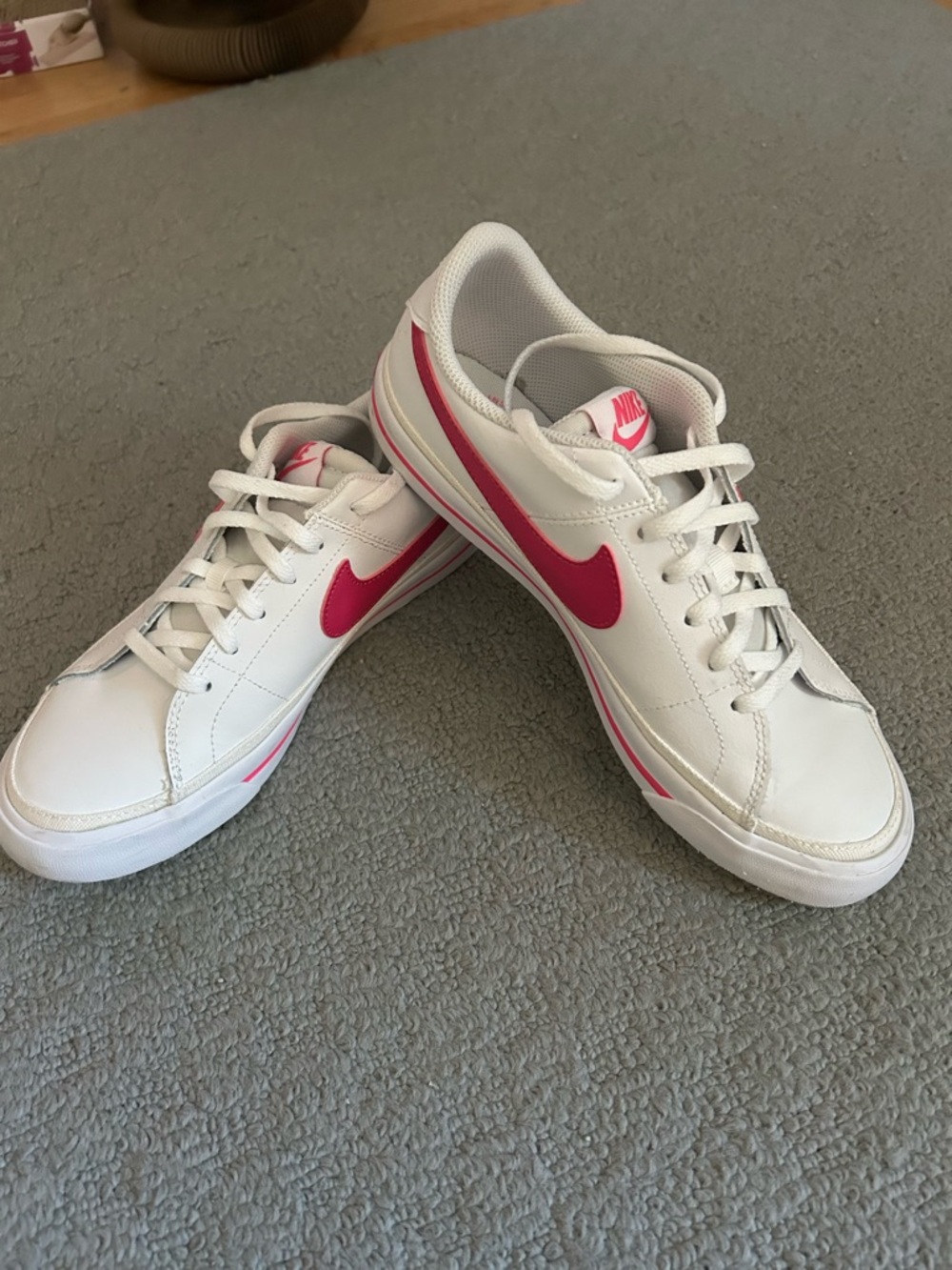 Nike Court Legacy Sneakers with Pink Swoosh youth size 7 fits woman size 8 1/2